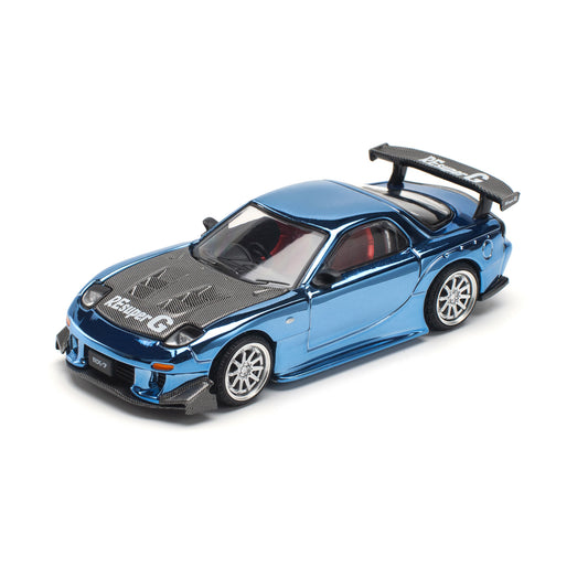 Pop Race 1:64 Mazda RX7 Re-Amemiya Blue Chrome PR640223