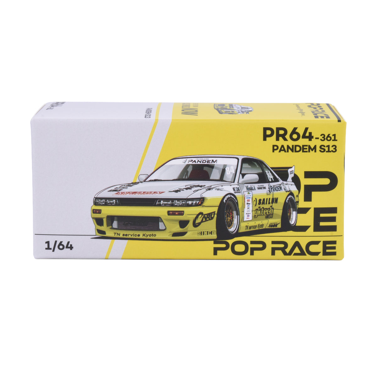 Pop Race 1:64 Pandem Nissan Silvia S13 2020 D1 Lights Yellow/White