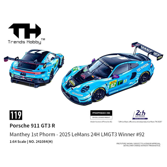 [PRE ORDER] Trends Hobby 1:64 Porsche 911 GT3 R Manthey 1ST Phorm 2025 Le Mans 24H LMGT3 WINNER #92