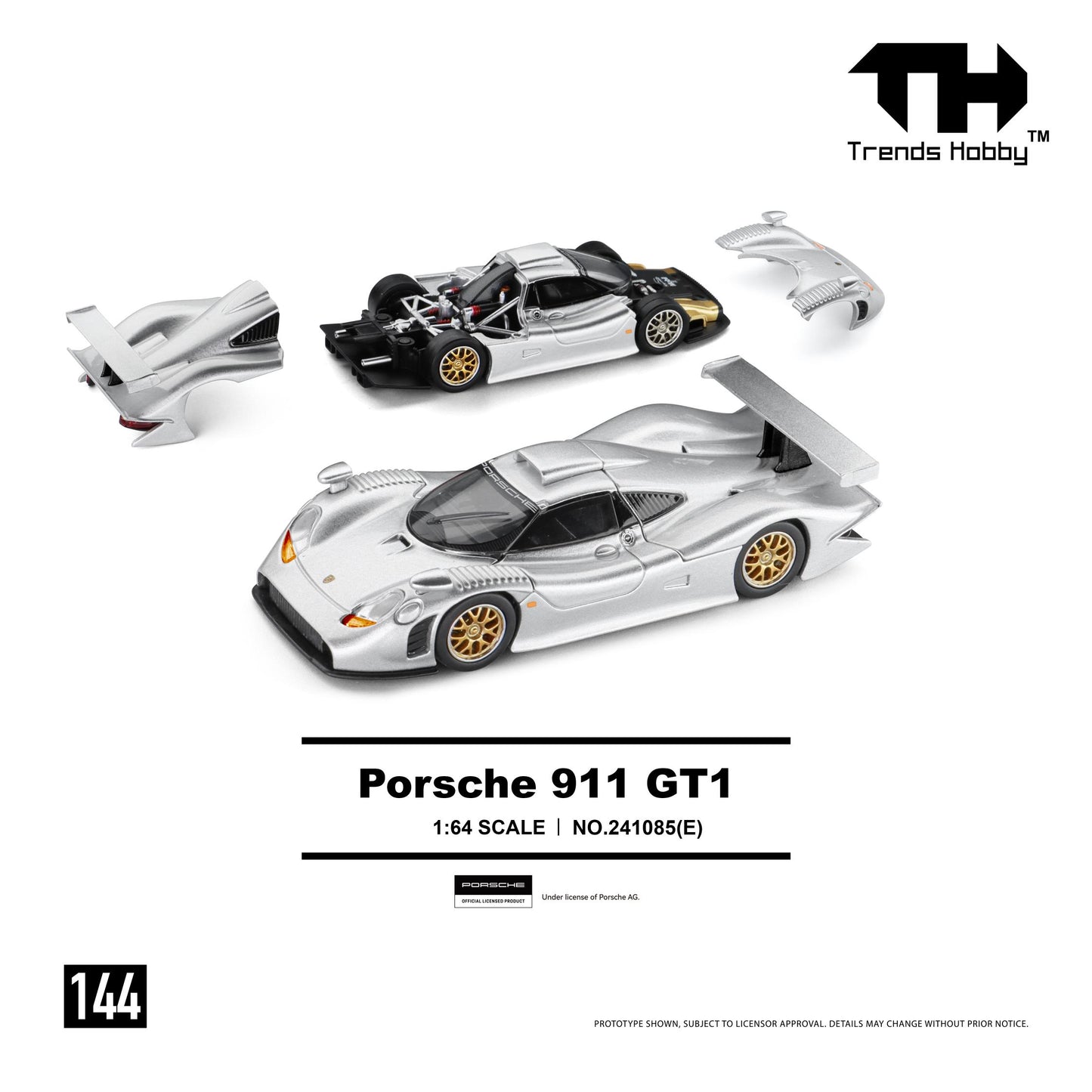 [PRE ORDER] Trends Hobby 1:64 Porsche 911 GT1 1998 Sliver