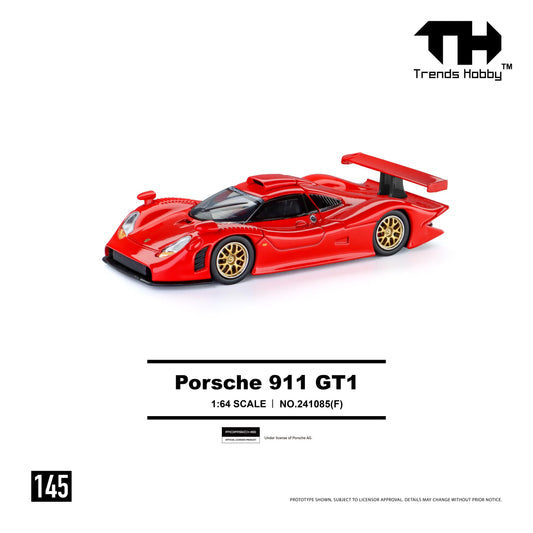 [PRE ORDER] Trends Hobby 1:64 Porsche 911 GT1 1998 Sliver Red