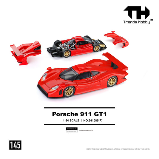 [PRE ORDER] Trends Hobby 1:64 Porsche 911 GT1 1998 Sliver Red