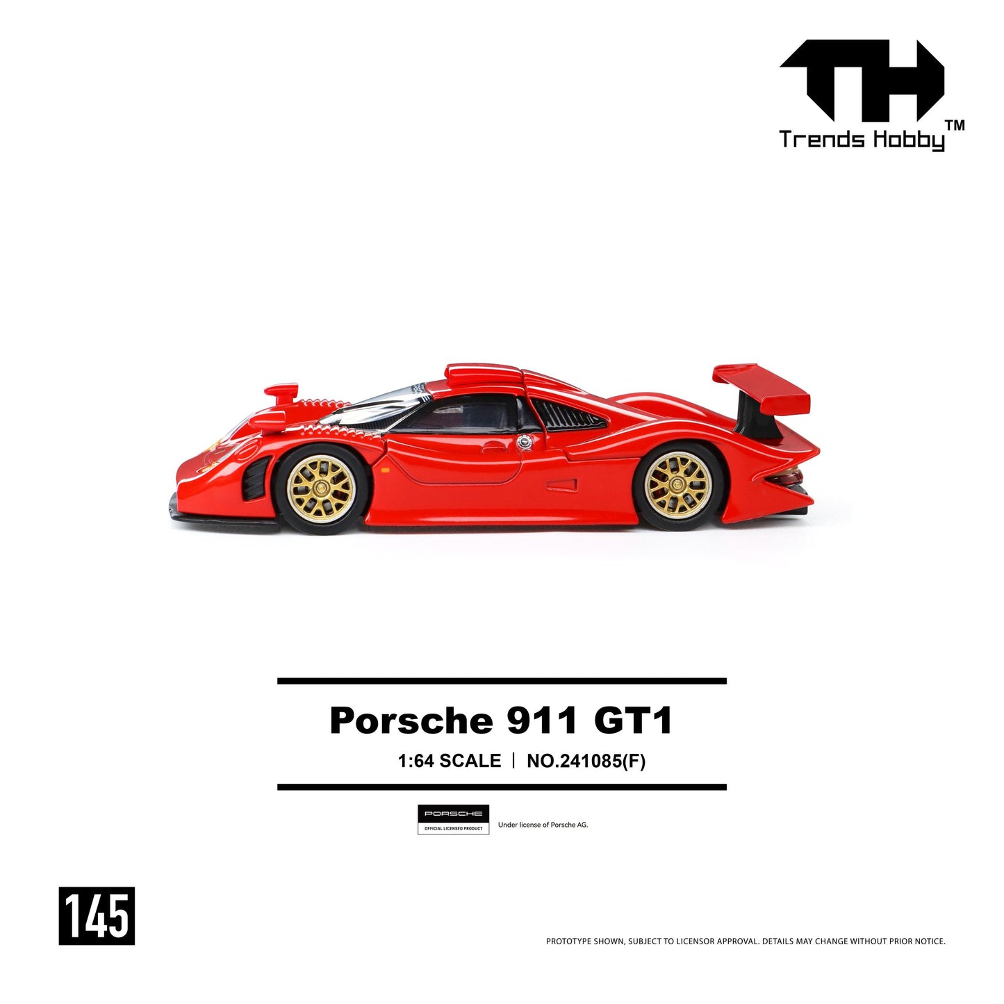 [PRE ORDER] Trends Hobby 1:64 Porsche 911 GT1 1998 Sliver Red