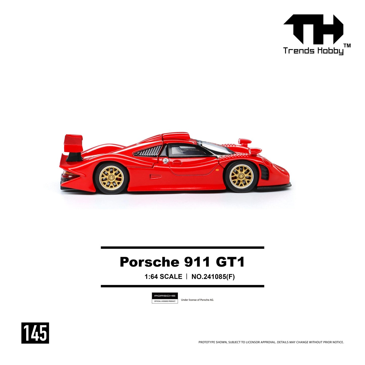 [PRE ORDER] Trends Hobby 1:64 Porsche 911 GT1 1998 Sliver Red