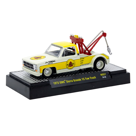 M2 Machines 1:64 1975 GMC Sierra Grande 15 Tow Truck Penzoil Yellow
