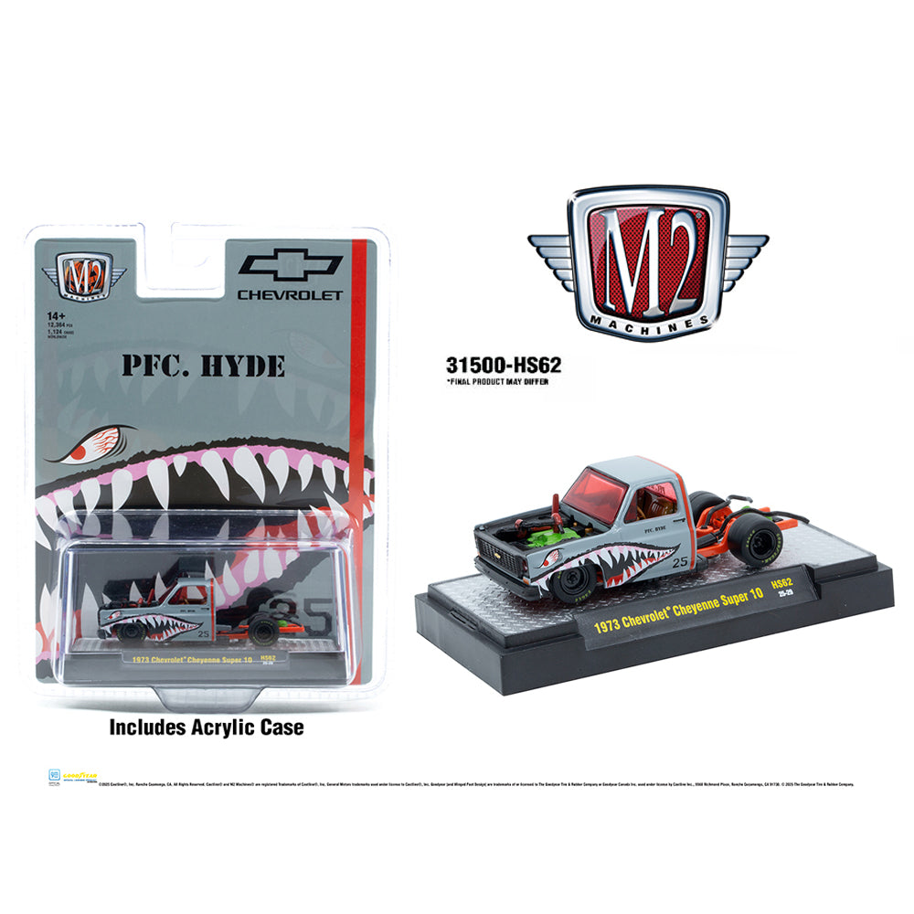 M2 Machines 1:64 1973 Chevrolet Cheyenne Super 10 “PFC. HYDE” Shark Face