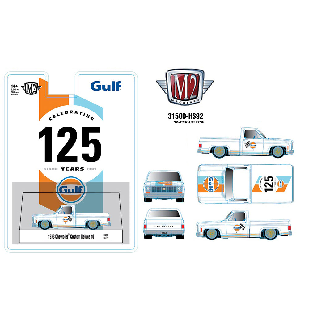 [PRE ORDER] M2 Machines 1:64 1973 Chevrolet Custom Deluxe 10 GULF White