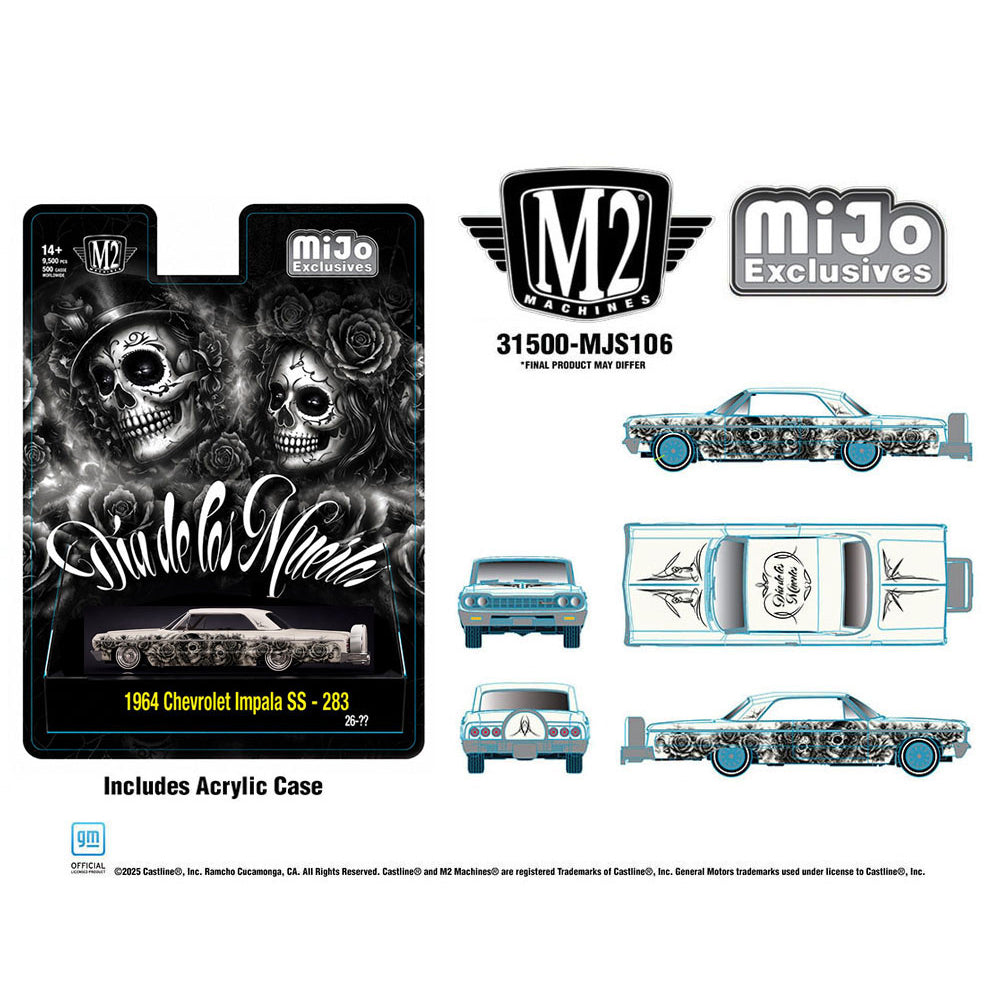 [PRE ORDER] M2 Machines 1:64 2026 “Dias De Los Muertos” 1964 Chevrolet Impala SS Hard Top Lowriders Pearl White