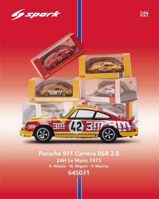 [PRE ORDER] Spark 1:64 Porsche 911 Carrera RSR 2.8 No.42 24H Le Mans 1973 R. Mazzia - M. Mignot - P. Mauroy