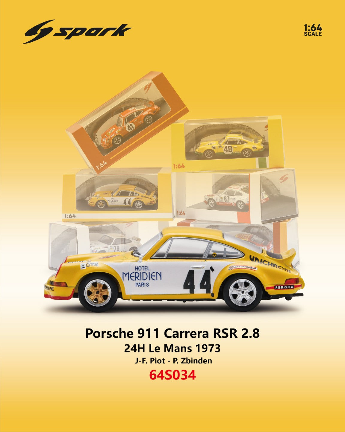 [PRE ORDER] Spark 1:64 Porsche 911 Carrera RSR 2.8 No.44 24H Le Mans 1973 J-F. Piot - P. Zbinden