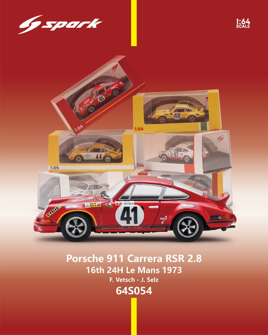 [PRE ORDER] Spark 1:64 Porsche Carrera RSR 2.8 No.41 16th 24H Le Mans 1973 F. Vetsch - J. Selz