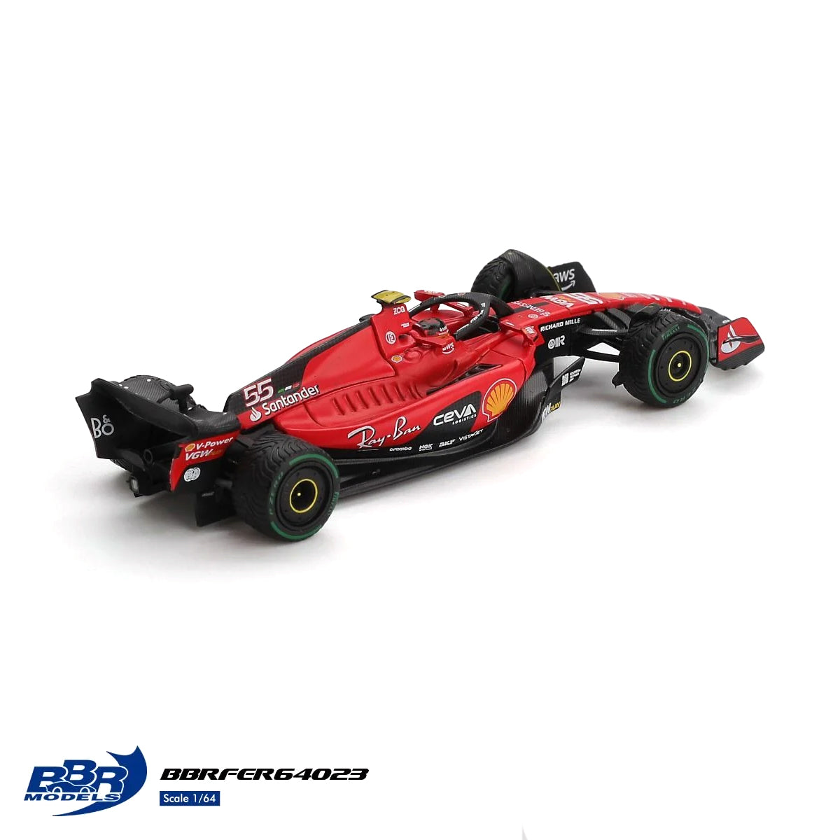 BBR Models 1:64 Ferrari F1 SF23 #55 C. Sainz 2023 Monaco GP