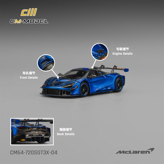 [PRE ORDER] CM Model 1:64 Mclaren 720SGT3X Aurora Blue