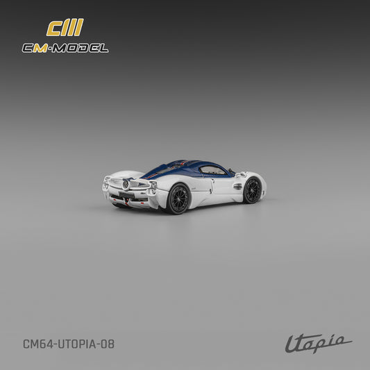 [PRE ORDER] CM Model 1:64 Pagani Utopia Bianco Benny with Blu Francia Carbon & Rosso Monza Stripe