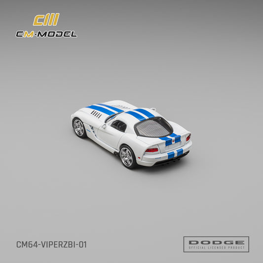 [PRE ORDER] CM Model 1:64 Dodge Viper (ZB I) Stone White with Blue Racing Stripes