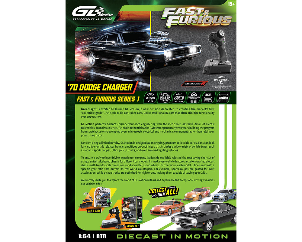Greenlight Motion 1:64 RC 1970 Dodge Charger Dom's Charger GLM-612002