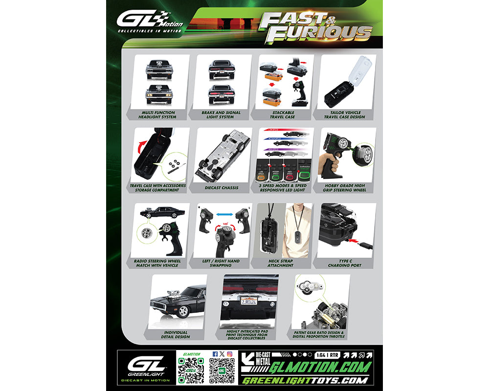 Greenlight Motion 1:64 RC 1970 Dodge Charger Dom's Charger GLM-612002