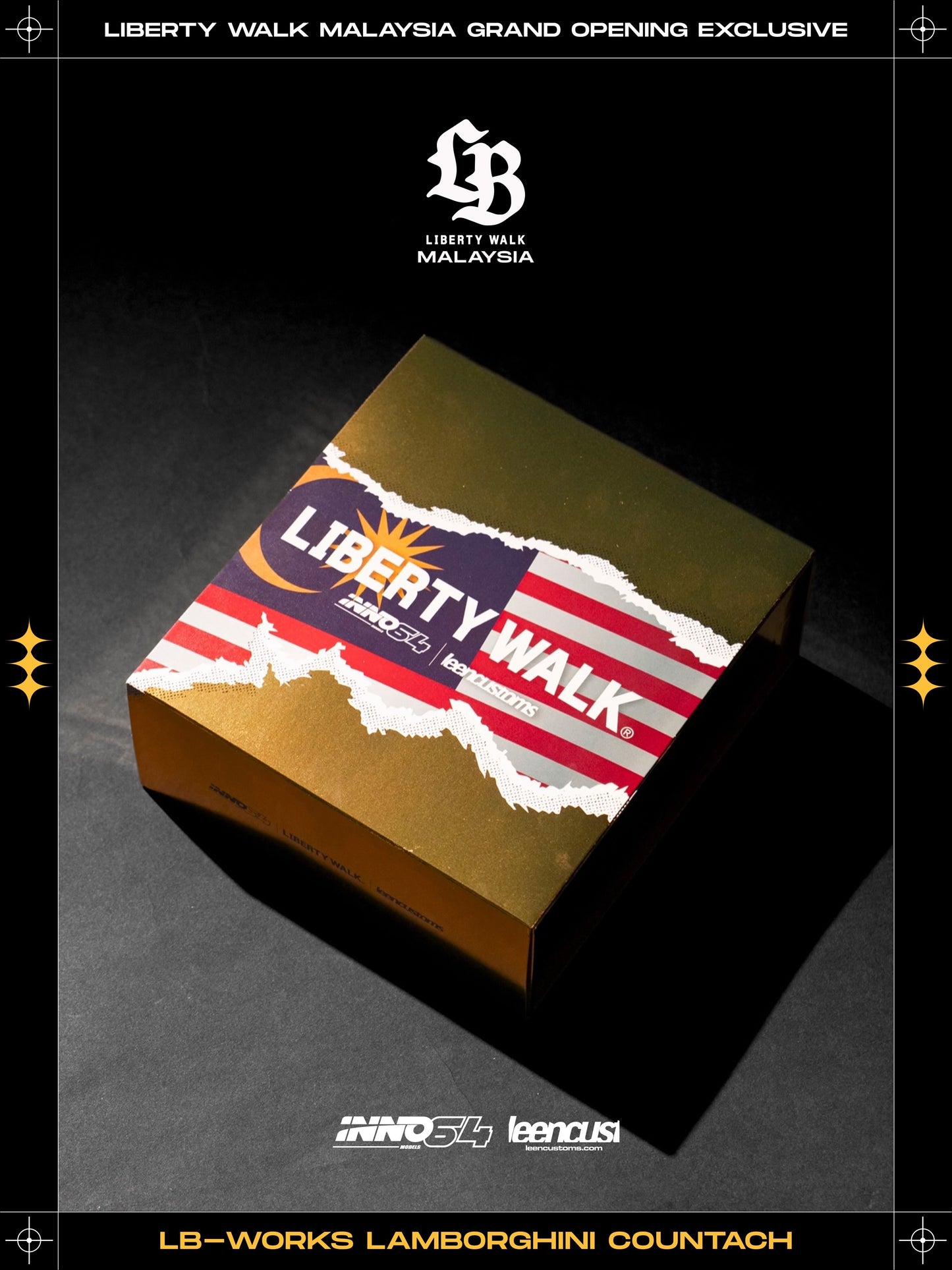 Inno64 1:64 LB-Works Lamborghini Countach Gold Version Grand Opening Malaysia Exclusive