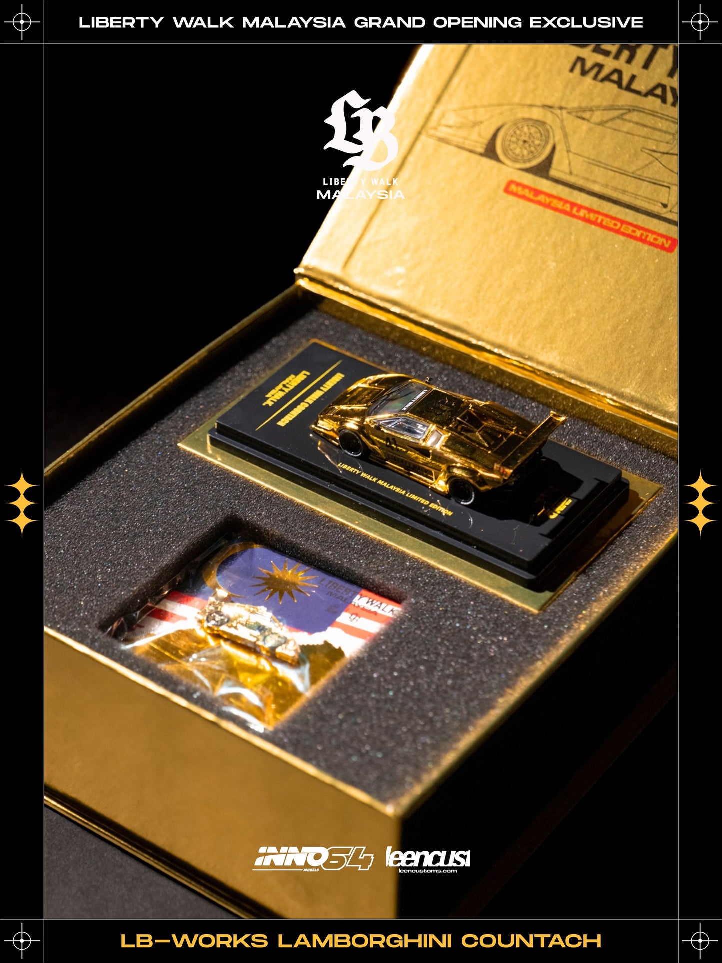 Inno64 1:64 LB-Works Lamborghini Countach Gold Version Grand Opening Malaysia Exclusive