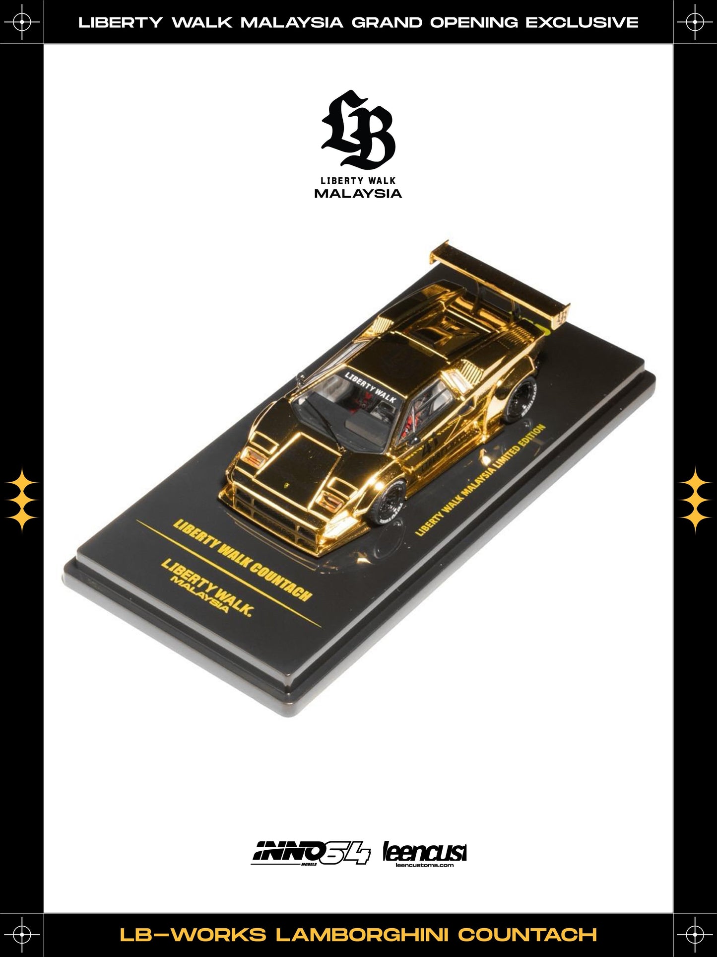 Inno64 1:64 LB-Works Lamborghini Countach Gold Version Grand Opening Malaysia Exclusive