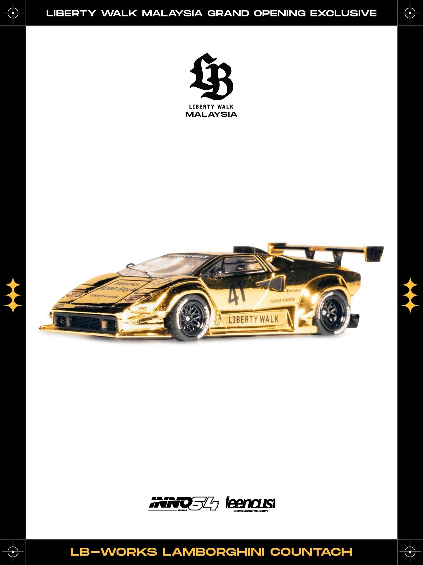 Inno64 1:64 LB-Works Lamborghini Countach Gold Version Grand Opening Malaysia Exclusive