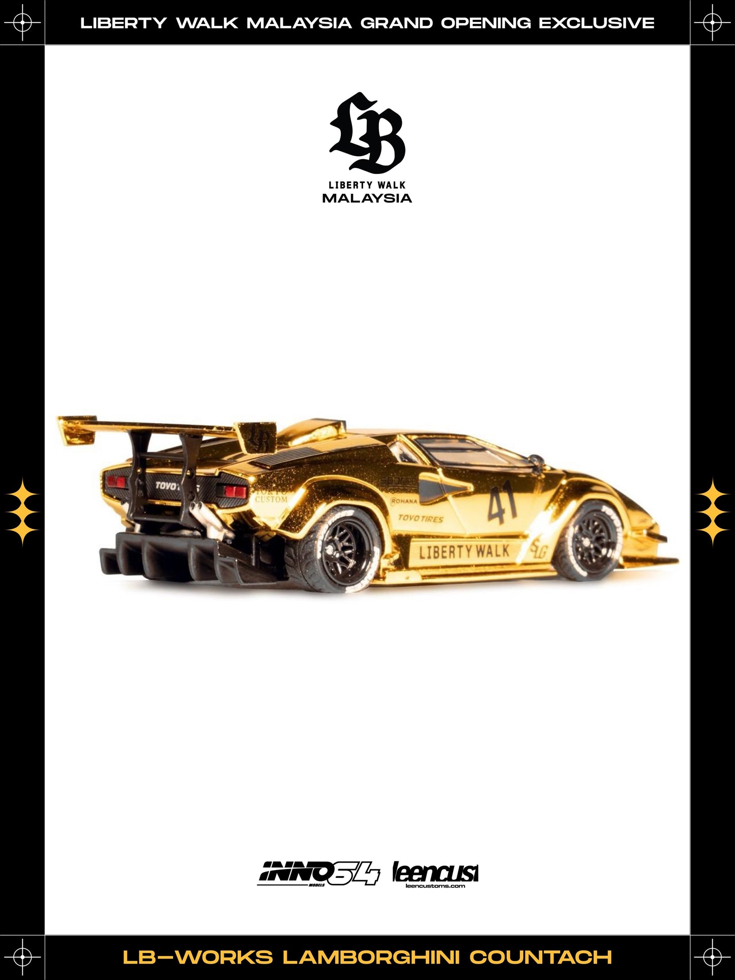 Inno64 1:64 LB-Works Lamborghini Countach Gold Version Grand Opening Malaysia Exclusive