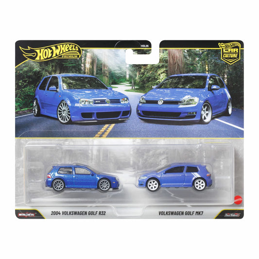 Hot Wheels Premium 1:64 Car Culture 2-Pack 2004 Volkswagen Golf R32 and Volkswagen Golf MK7