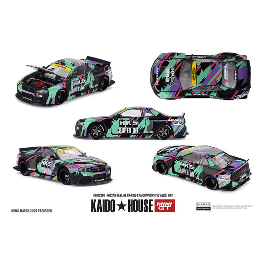 [PRE ORDER] Kaido House 1:64 Nissan Skyline GT-R R34 Kaido Works HKS KHMG280