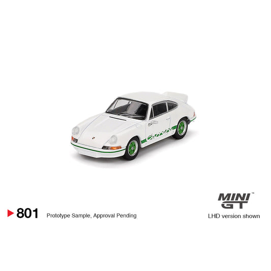 Mini GT 1:64 Porsche 911 Carrera RS 2.7 Grand Prix White With Green Livery