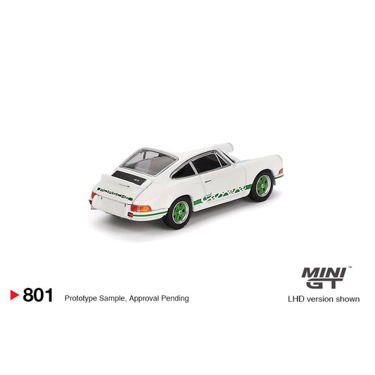 Mini GT 1:64 Porsche 911 Carrera RS 2.7 Grand Prix White With Green Livery