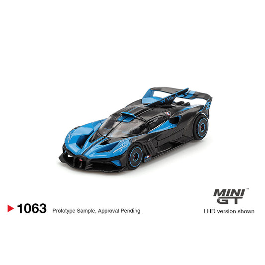 Mini GT 1:64 Bugatti Bolide Presentation Black Blue
