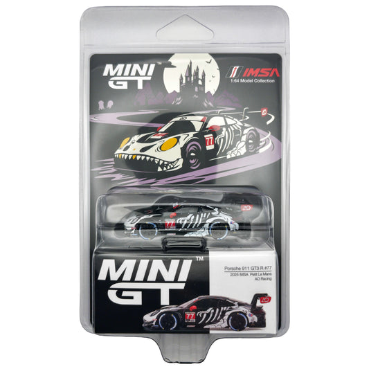 Mini GT 1:64 Porsche 911 GT3 R #77 AO Racing Skeleton Rexy Exclusive Packaging