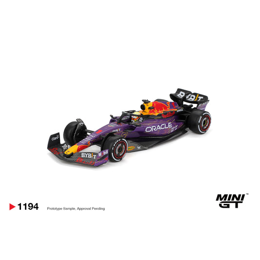 Mini GT 1:64 Oracle Red Bull Racing RB19 #1 Max Verstappen 2023 Las Vegas GP Winner MGT01194-BL