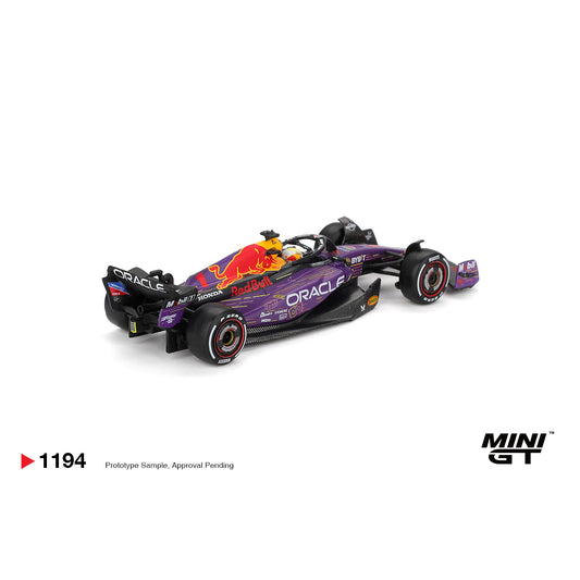 Mini GT 1:64 Oracle Red Bull Racing RB19 #1 Max Verstappen 2023 Las Vegas GP Winner MGT01194-BL