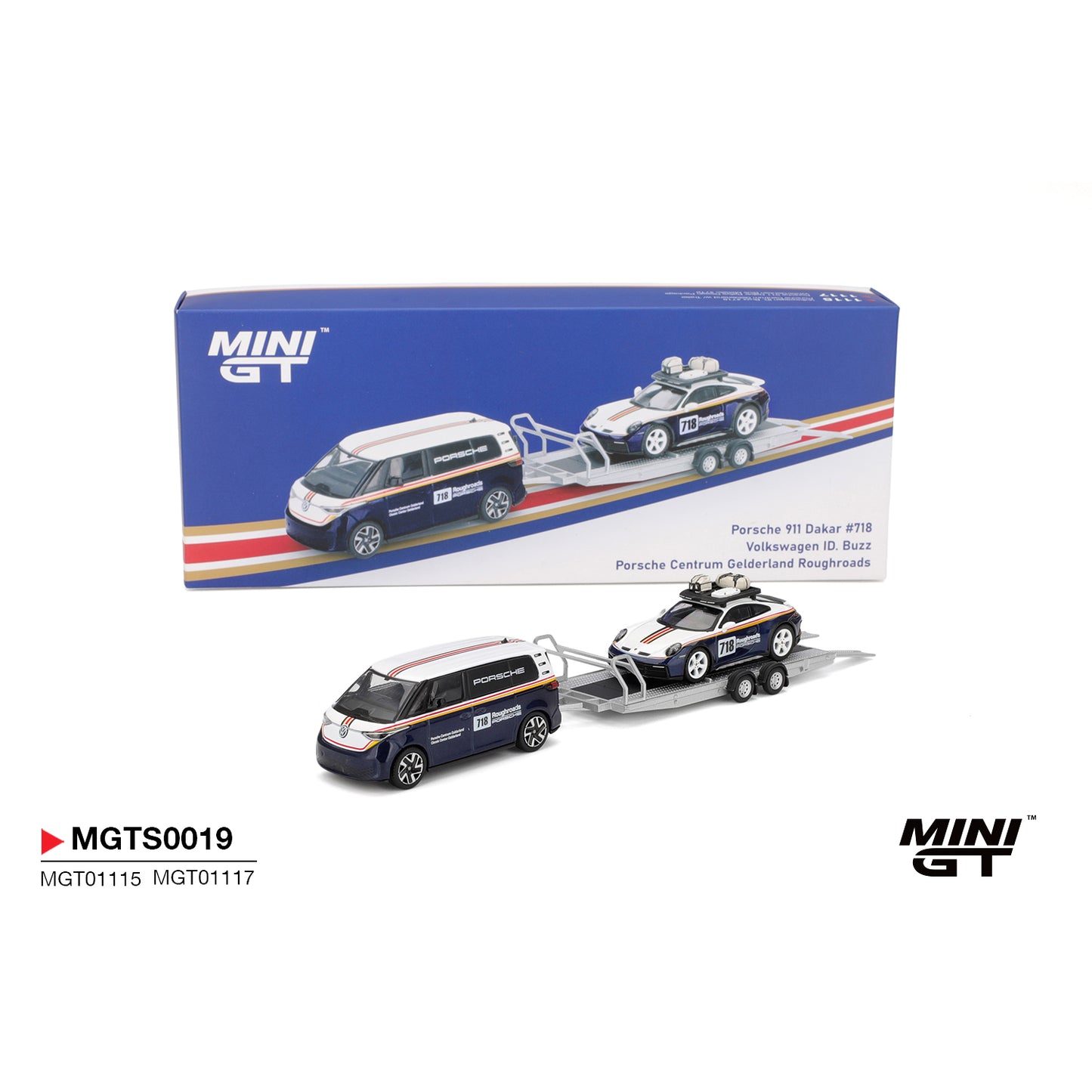 Mini GT 1:64 Porsche 911 Dakar #718 and Volkswagen ID. Buzz Porsche Centrum Gelderland Roughroads Set