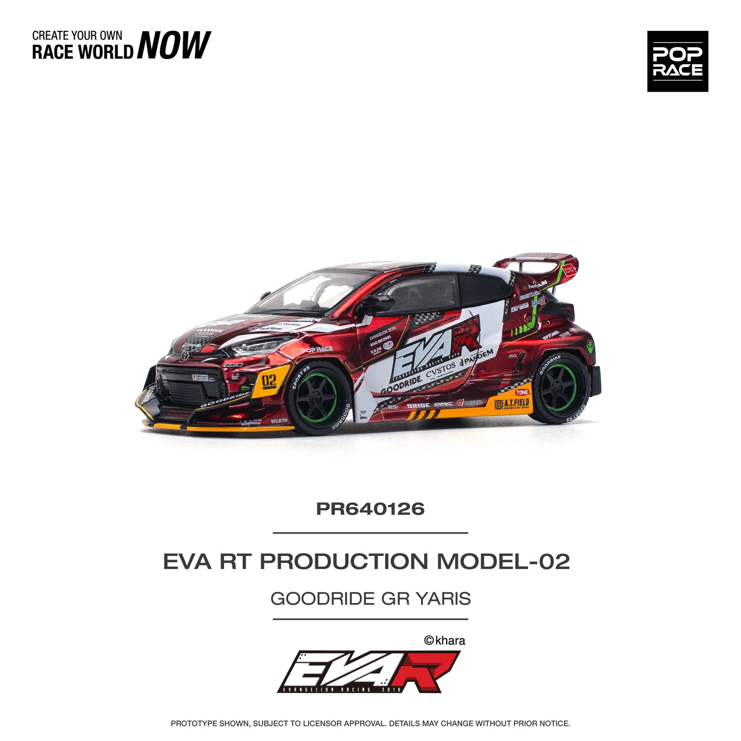 Pop Race 1:64 EVA RT Production Model-02 Goodride GR Yaris Chrome Red PR640126