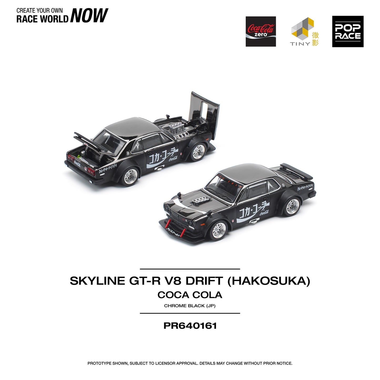 Pop Race 1:64 Skyline GT-R Drift Hakosuka Coca Cola Zero Japan Black Chrome