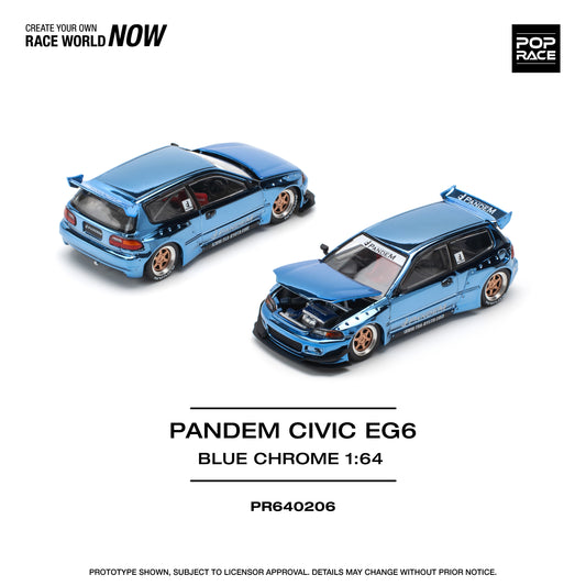 Pop Race 1:64 Pandem Civic EG6 Blue Chrome PR640206