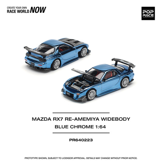 Pop Race 1:64 Mazda RX7 Re-Amemiya Blue Chrome PR640223