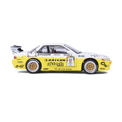 Pop Race 1:64 Pandem Nissan Silvia S13 2020 D1 Lights Yellow/White