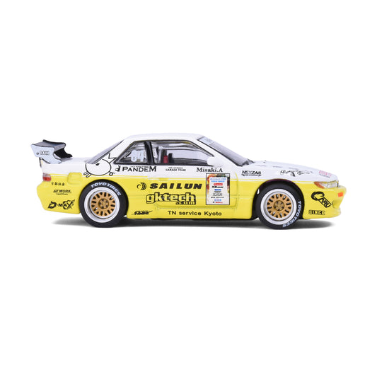 Pop Race 1:64 Pandem Nissan Silvia S13 2020 D1 Lights Yellow/White