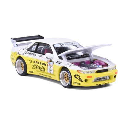 Pop Race 1:64 Pandem Nissan Silvia S13 2020 D1 Lights Yellow/White
