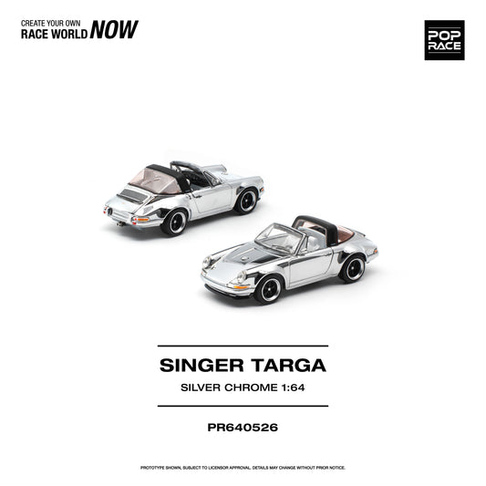 [PRE ORDER] Pop Race 1:64 Singer Targa Silver Chrome