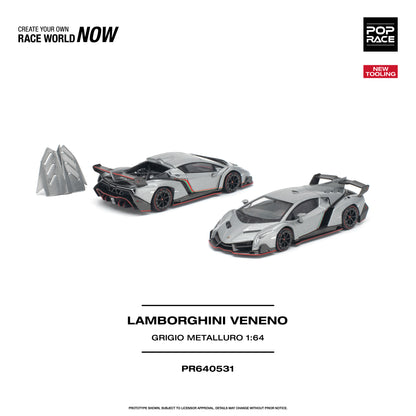 [PRE ORDER] Pop Race 1:64 Lamborghini Veneno Grigio Metalluro