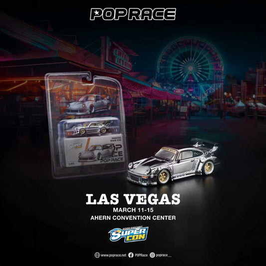 Pop Race 1:64 RWB 930 Silver Chome Las Vegas SUPERCON 2026 PRB001 *Limit 2 per Customer*