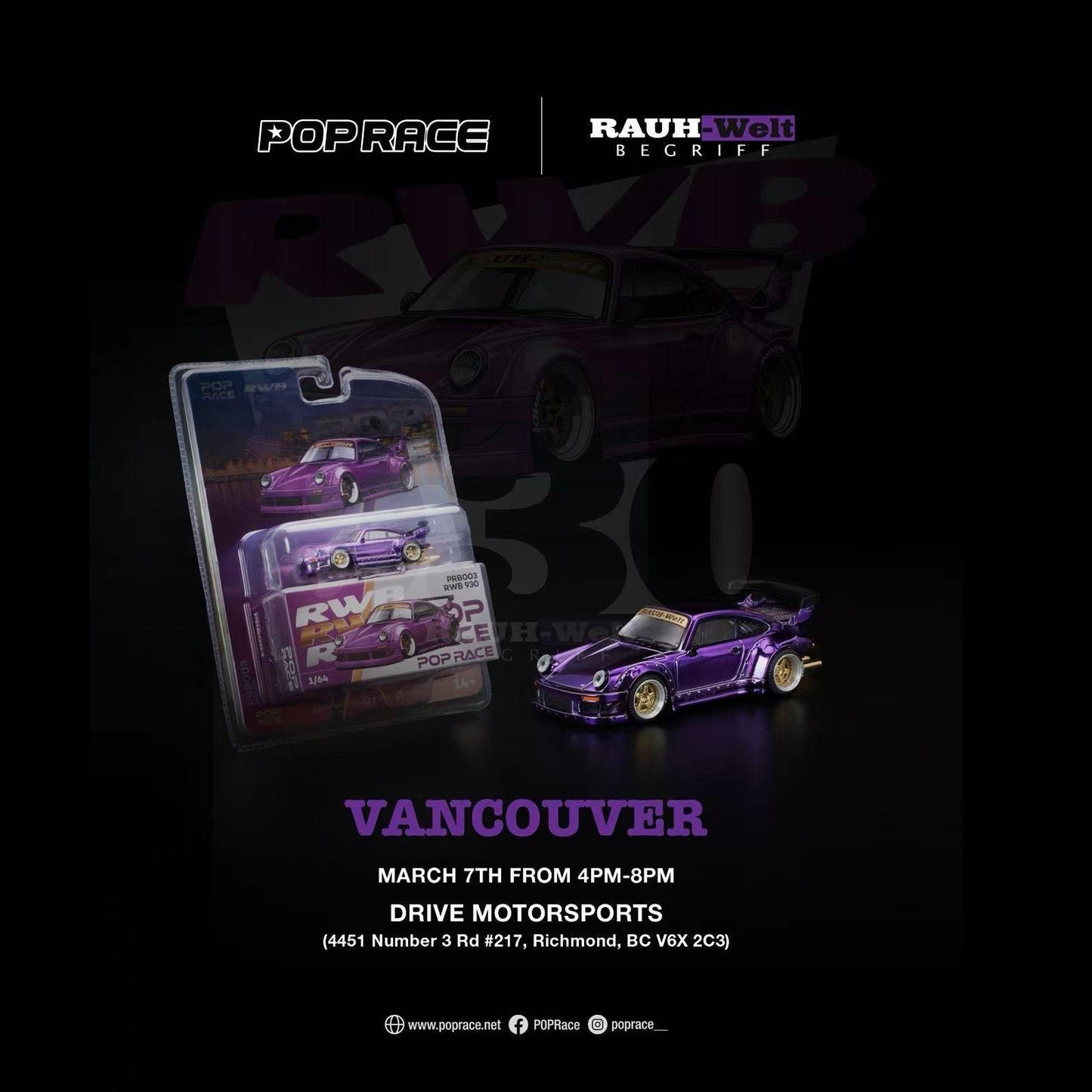 Pop Race 1:64 RWB 930 Purple Chrome Vancouver 2026 Edition PRB003 *Limit 2 per Customer*