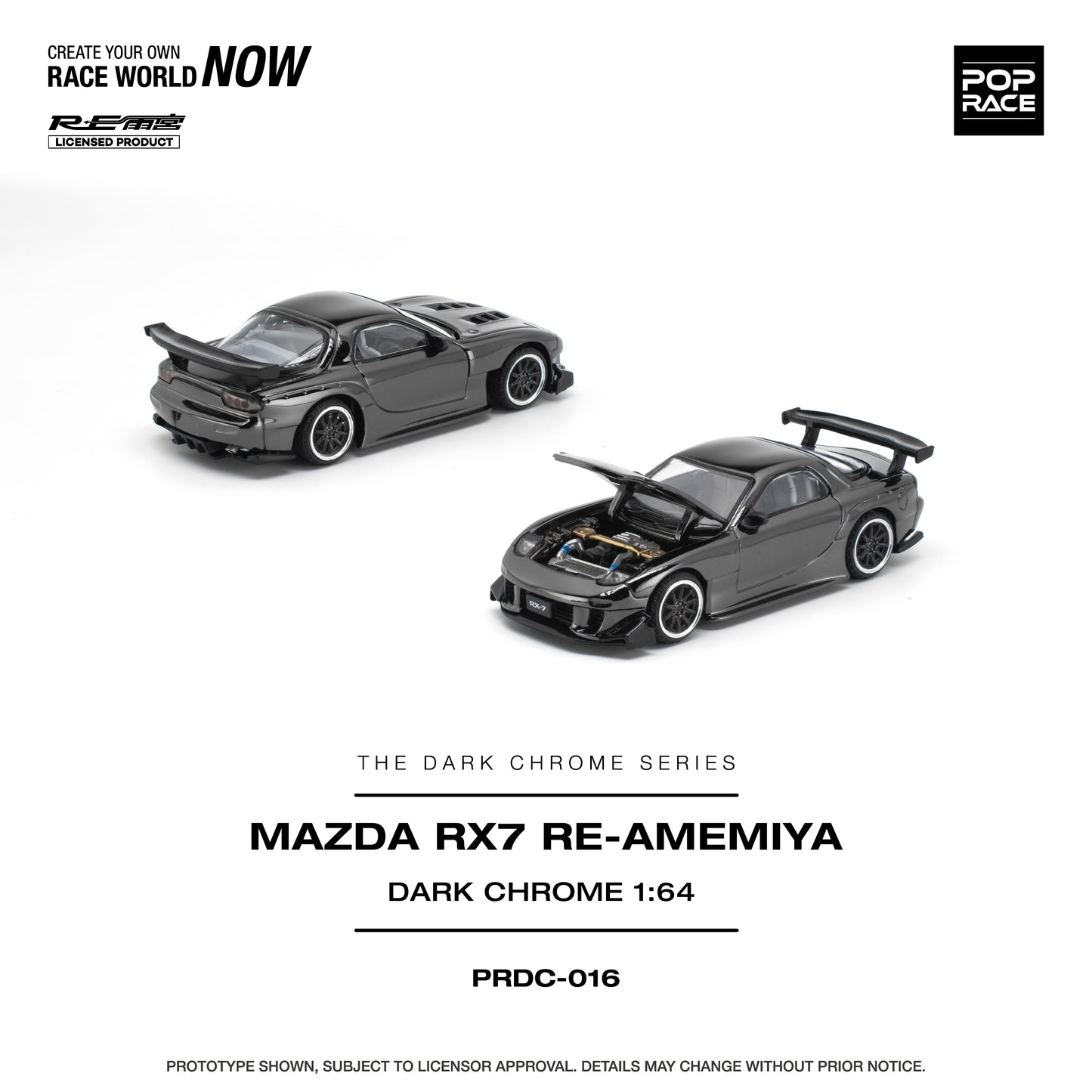 [PRE ORDER] Pop Race 1:64 Mazda RX-7 Re-Amemiya Dark Chrome