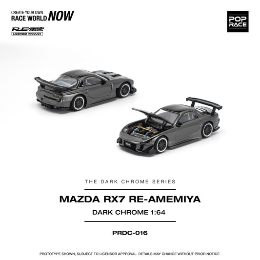 [PRE ORDER] Pop Race 1:64 Mazda RX-7 Re-Amemiya Dark Chrome