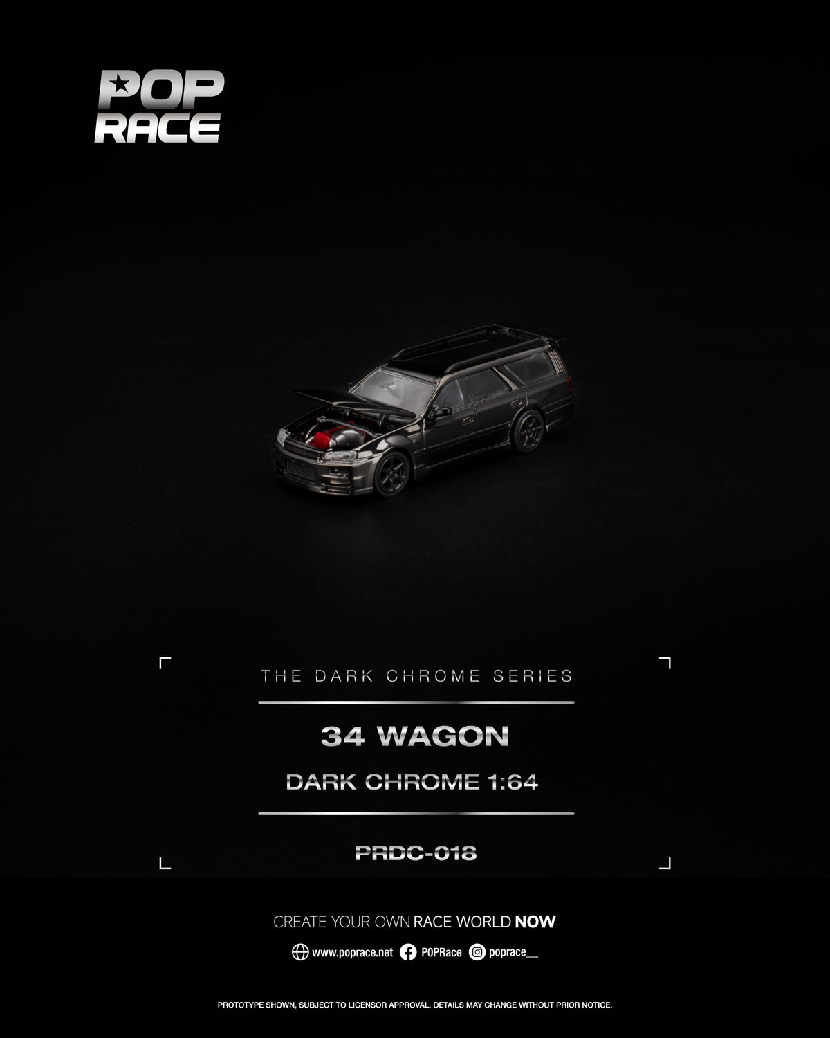 [PRE ORDER] Pop Race 1:64 R34 Wagon Dark Chrome
