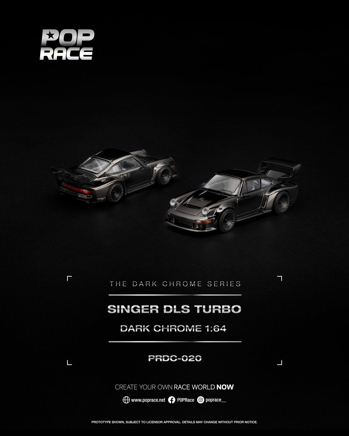[PRE ORDER] Pop Race 1:64 Singer DLS Turbo Dark Chrome